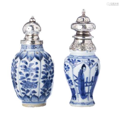 Two Kangxi China Porcelain Cinnamon shakers with silver
