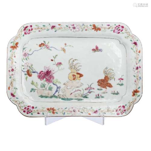 Platter 'Roosters' In Chinese Export Porcelain,