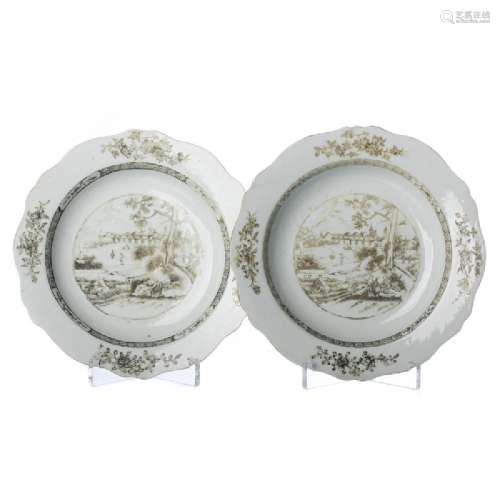 Pair of Chinese Porcelain 'European subject' grisaille