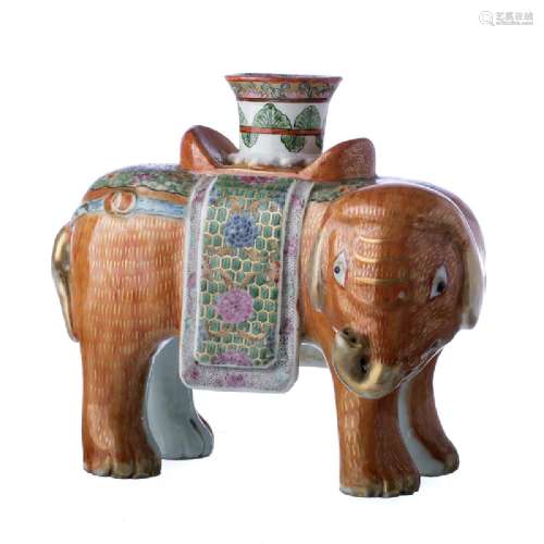 Chinese Porcelain Elephant Candlestick, Guangxu