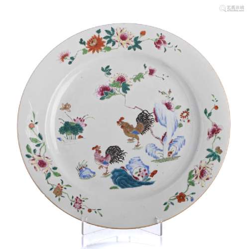 Large Chinese Porcelain Roosters Charger, Qianlong