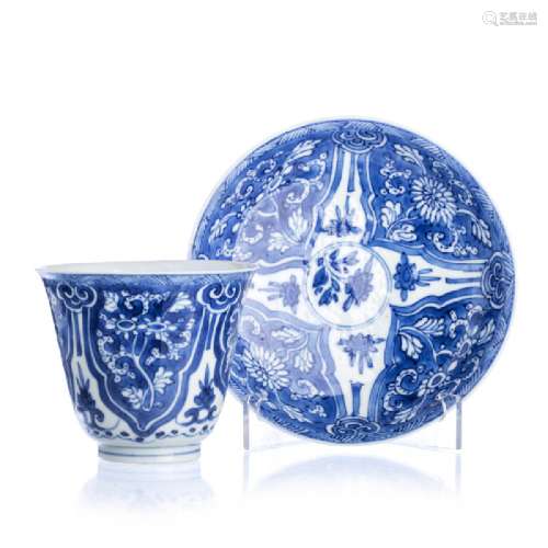 Chinese Porcelain 'Buddhist' Teacup and Saucer, Kangxi