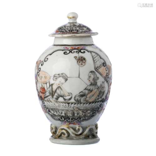 Chinese Porcelain 'Serenade' grisaille Tea Caddy,
