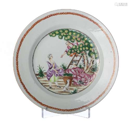 Chinese porcelain 'Cherry Harvest' deep plate, Qianlong