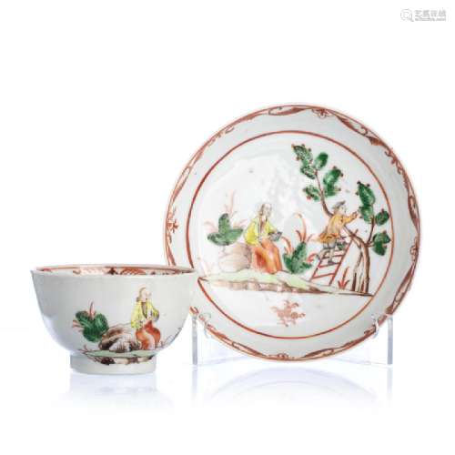 Chinese Porcelain 'Cherry Harvest' Teapcup and Saucer,