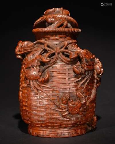 A BAMBOO CARVING OF CRABS AND BASKET , Qing Dynasty