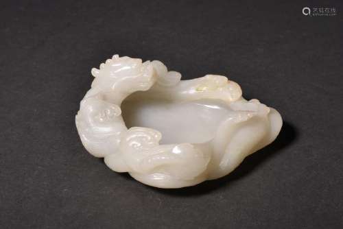 A FINE WHITE JADE CARVING OF DRAGON WASHER , Qing