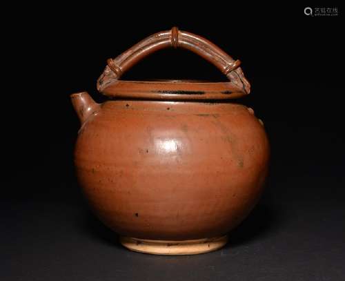 A YAOZHOU PERSIMMON-GLAZED TEA JAR , Song Dynasty