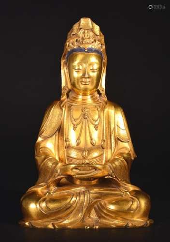 A LARGE GILT-BRONZE FIGURE OF GUANYIN , Ming Dynasty