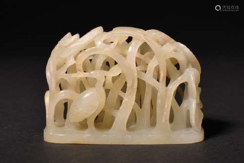 A CARVED WHITE JADE OPEN-WORK FINIAL , Ming Dynasty