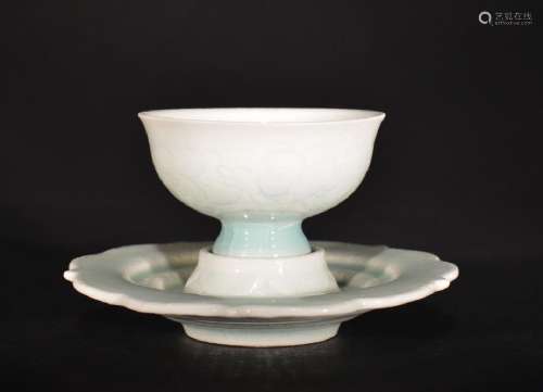 A CARVED CELADON-GLAZED BOWL AND STAND , Song Dynasty