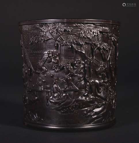 A CARVED ZITAN BRUSHPOT.BITONG , Qing Dynasty