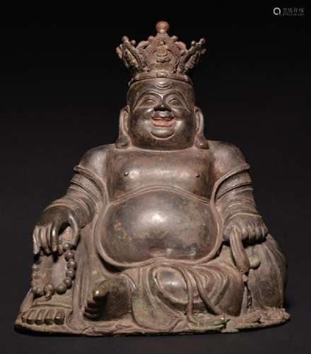 A LARGE BRONZE FIGURE OF BUDAI , Ming Dynasty