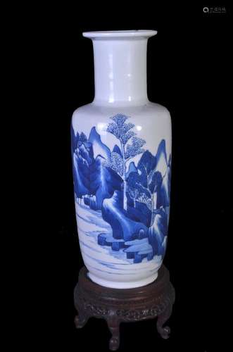 A BLUE AND WHITE ROULEAU VASE , Period of KangXi