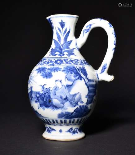 A BLUE AND WHITE EWER , Period of KangXi