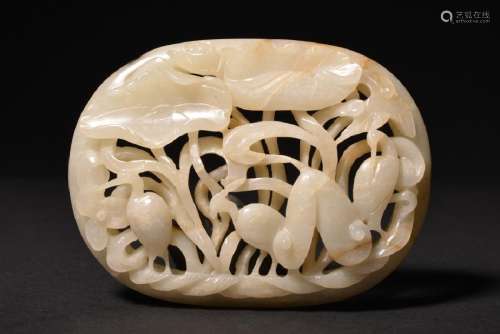 A CARVED WHITE JADE OPEN-WORK PLAQUE , Ming Dynasty