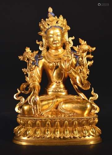 A GILT-BRONZE FIGURE OF GUANYIN , Qing Dynasty