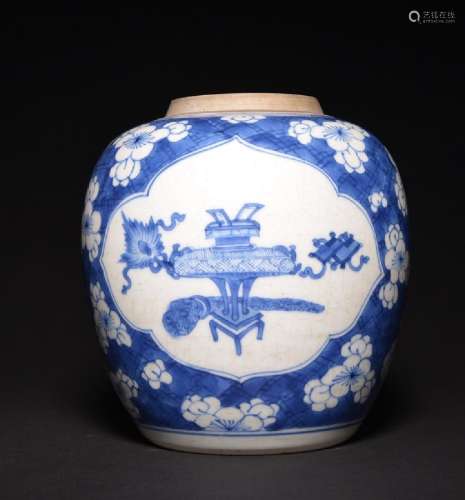 A BLUE AND WHITE JAR , Qing Dynasty