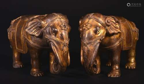 A PAIR OF GILT-BRONZE ELEPHANTS , Qing Dynasty