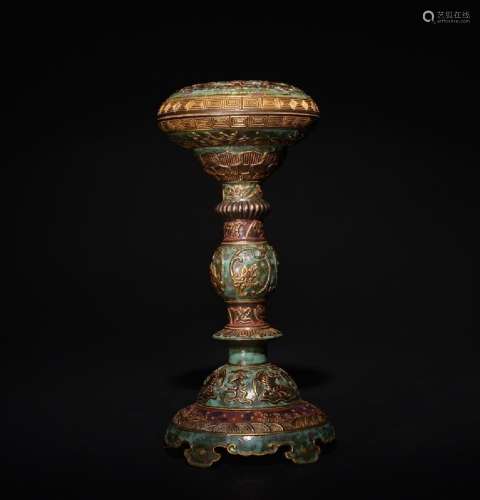 A CARVED COPPER-GLAZED INCENSE BURNER , Qing Dynasty