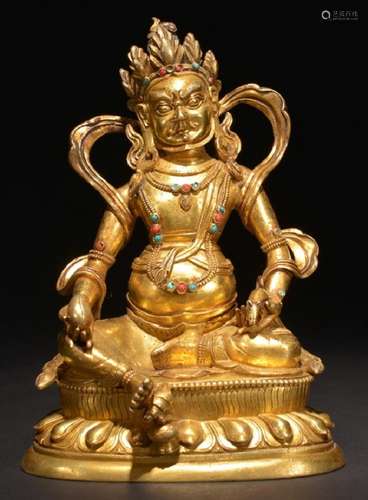 A GILT-BRONZE FIGURE OF VAISHRAVANA  , Qing Dynasty