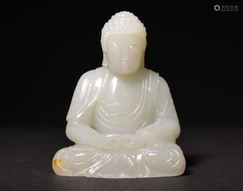 A FINE WHITE JADE CARVING OF BUDDHA , Qing Dynasty