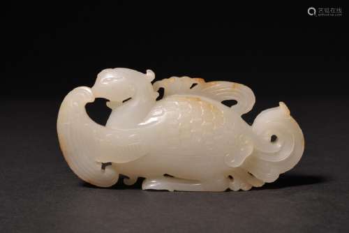 A FINE WHITE JADE CARVING OF PHOENIX , Qing Dynasty