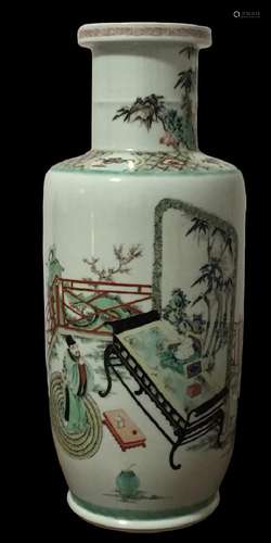 A WUCAI ROULEAU VASE , Qing Dynasty