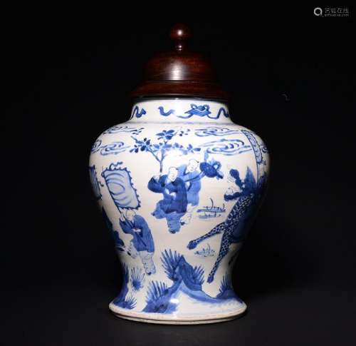 A BLUE AND WHITE JAR AND COVER , Period of KangXi