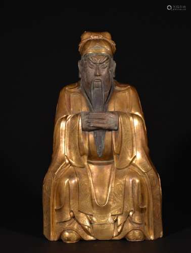 A LARGE GILT-BRONZE FIGURE OF GUANGONG , Ming Dynasty