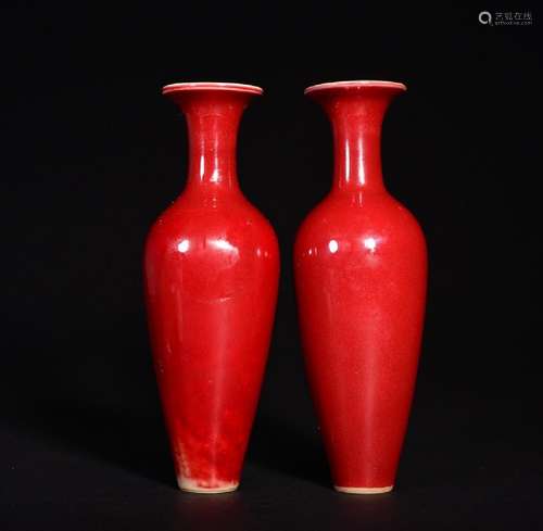 A PAIR COPPER-RED VASES , Qing Dynasty