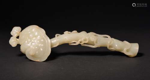 A FINE CARVED WHITE JADE RUYI SCEPTER , Qing Dynasty