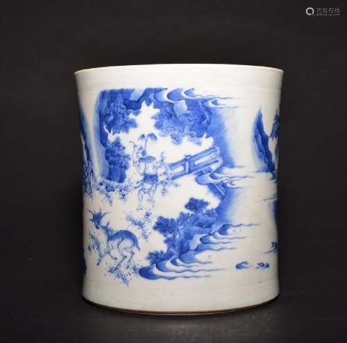 A BLUE AND WHITE BRUSHPOT .BITONG , Ming Dynasty