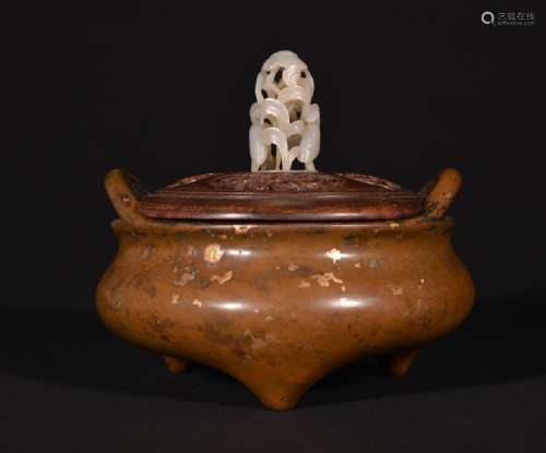 A BRONZE CENSER AND COVER , Qing Dynasty
