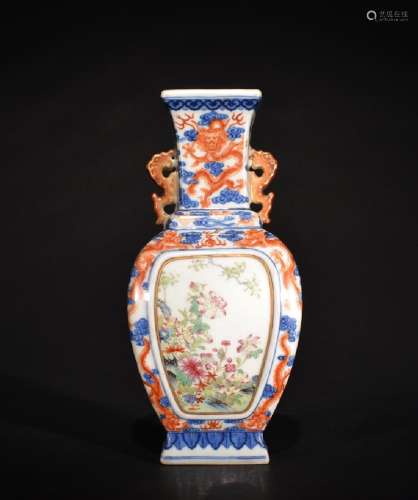 A BLUE AND WHITE COPPER-RED WALL VASE , Qing Dynasty