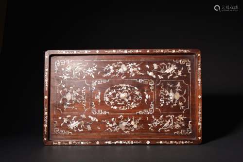 A ROSE WOOD MOTHER-OF-PEARL-INLAID TRAY , Qing Dynasty