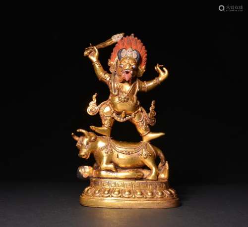 A GILT-BRONZE FIGURE OF YAMA DHARMARAJA , Qing Dynasty