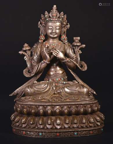 A SILVER FIGURE OF MANJUSHRI , 16-17TH Century