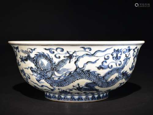A BLUE AND WHITE DRAGON BOWL , Ming Dynasty