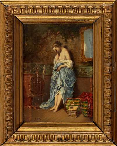 让·路易·欧内斯特·梅索尼埃 穿蓝色长袍的女人 木板　油画
