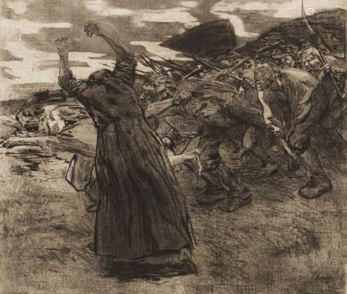 凯绥·珂勒惠支 1921年作 农民战争系列之五《反抗》 侵蚀铜版画