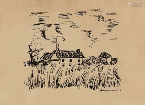 莫里斯·德·弗拉曼克 乡下的场景 钢笔  素描
