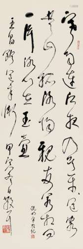 林散之 1974年作 行书王昌龄诗一首 镜片 水墨纸本