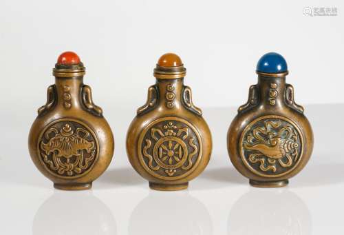 GROUP OF 3 CHINESE BRONZE SNUFF BOTTLES