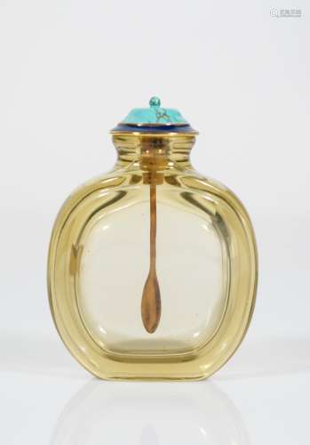 chinese glass snuff bottle with turquiose cap