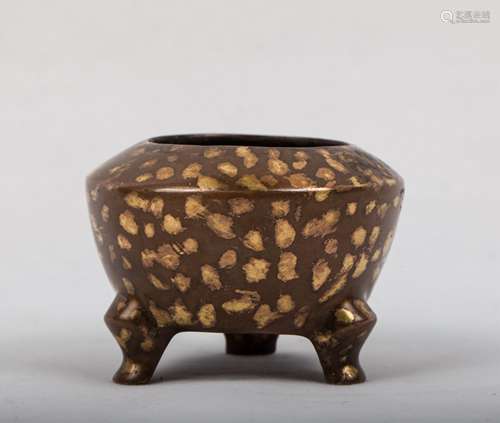 CHINESE QING DYNASTY SPOTTED GILT BRONZE CENSER