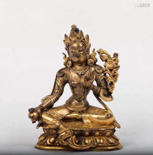 CHINESE GILT BRONZE FIGURE OF SEATED TARA