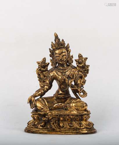 CHINESE QING DYNASTY GILT BRONZE FIGURE OF TARA