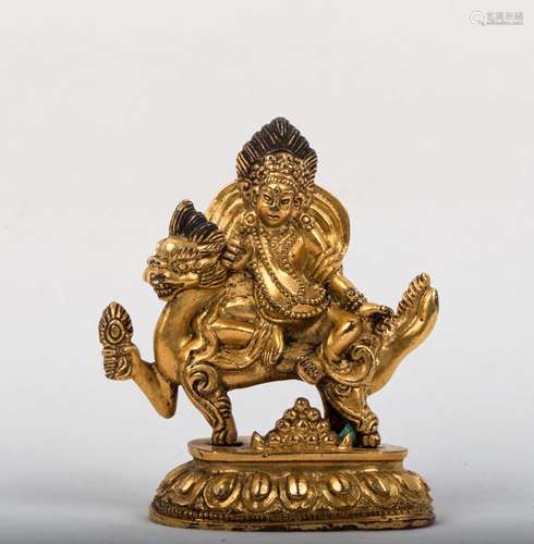 CHINESE MING DYNASTY GILT BRONZE JAMBHALA