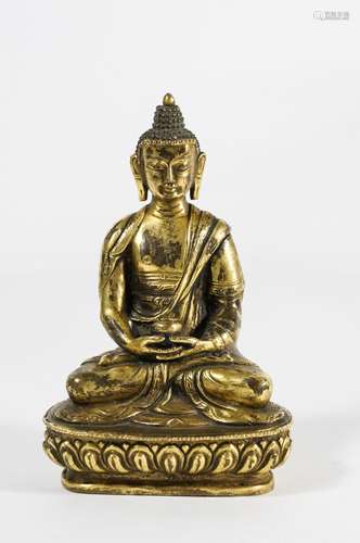 CHINESE GILT BRONZE FIGURE OF SHAKYAMUNI